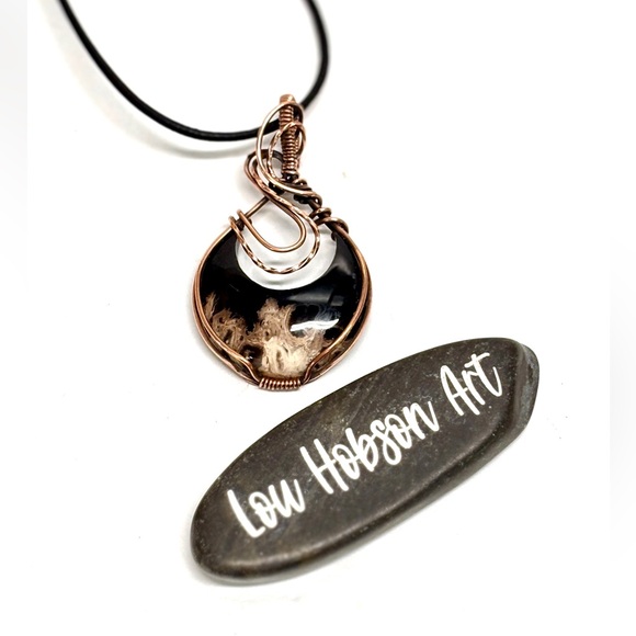 HAND CRAFTED Crescent Moon Palm Root Wire Wrapped Copper Unisex Pendant Necklace - Picture 2 of 10